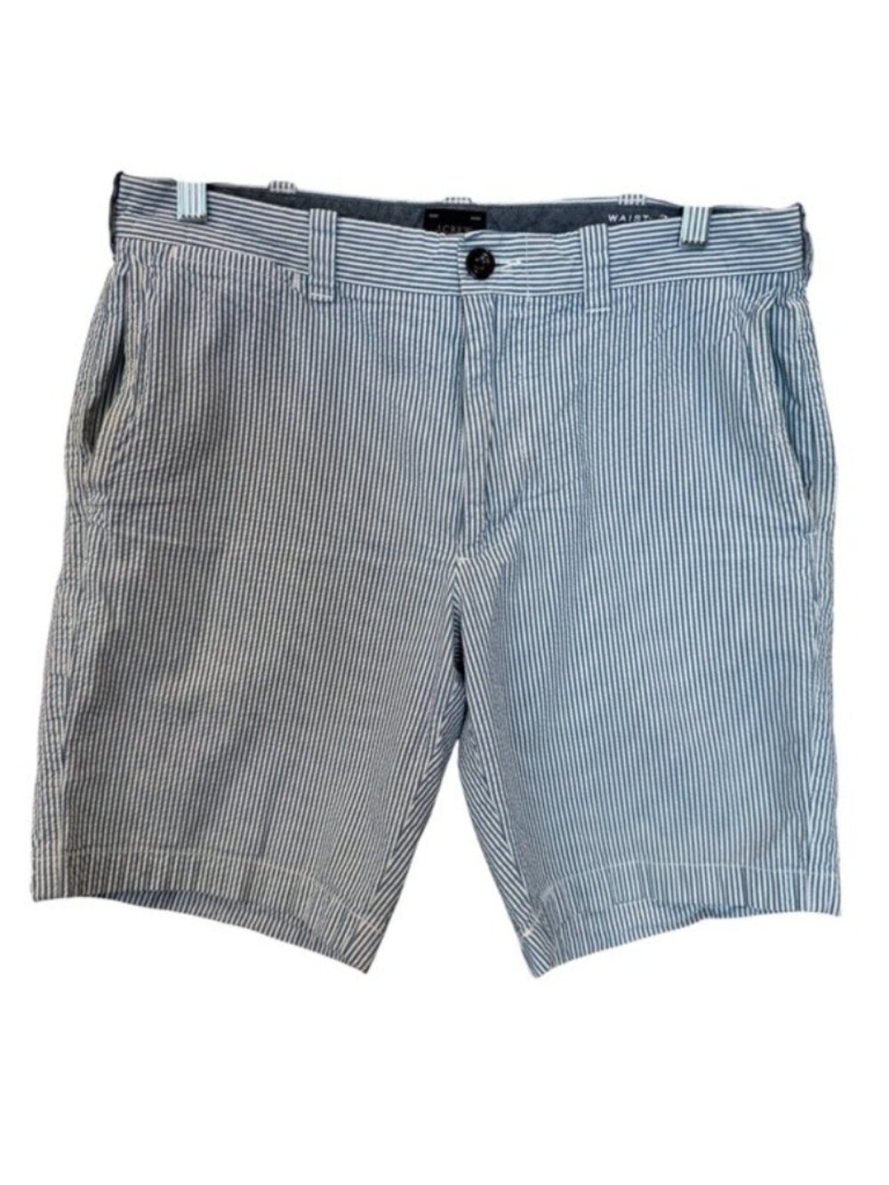 J.Crew Mens 9” Seersucker Shorts Blue White Stripe Size 31 Stretch Cotton Preppy